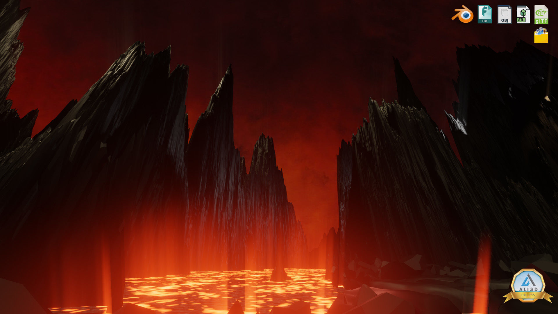 Large Scale Hell Landscape Mountains fire and flowing Lava 3D model_6