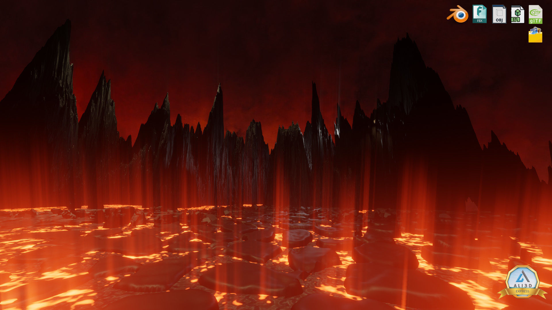 Large Scale Hell Landscape Mountains fire and flowing Lava 3D model_5