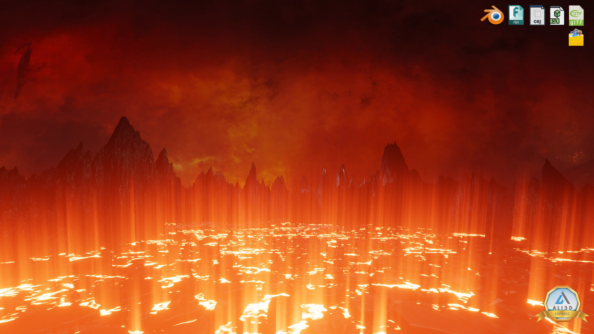 Large Scale Hell Landscape Mountains fire and flowing Lava 3D model_15
