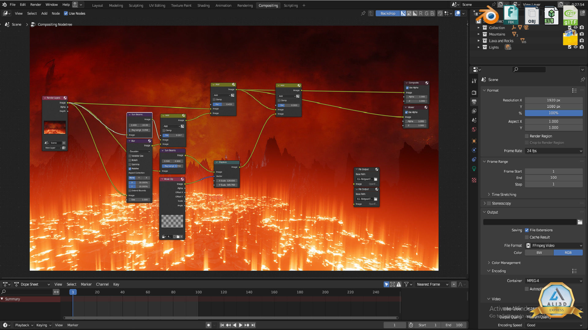Large Scale Hell Landscape Mountains fire and flowing Lava 3D model_16