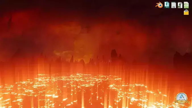 Large Scale Hell Landscape Mountains fire and flowing Lava 3D model