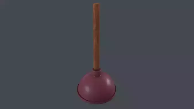 Plunger 3D Model toilet brush with wooden handle