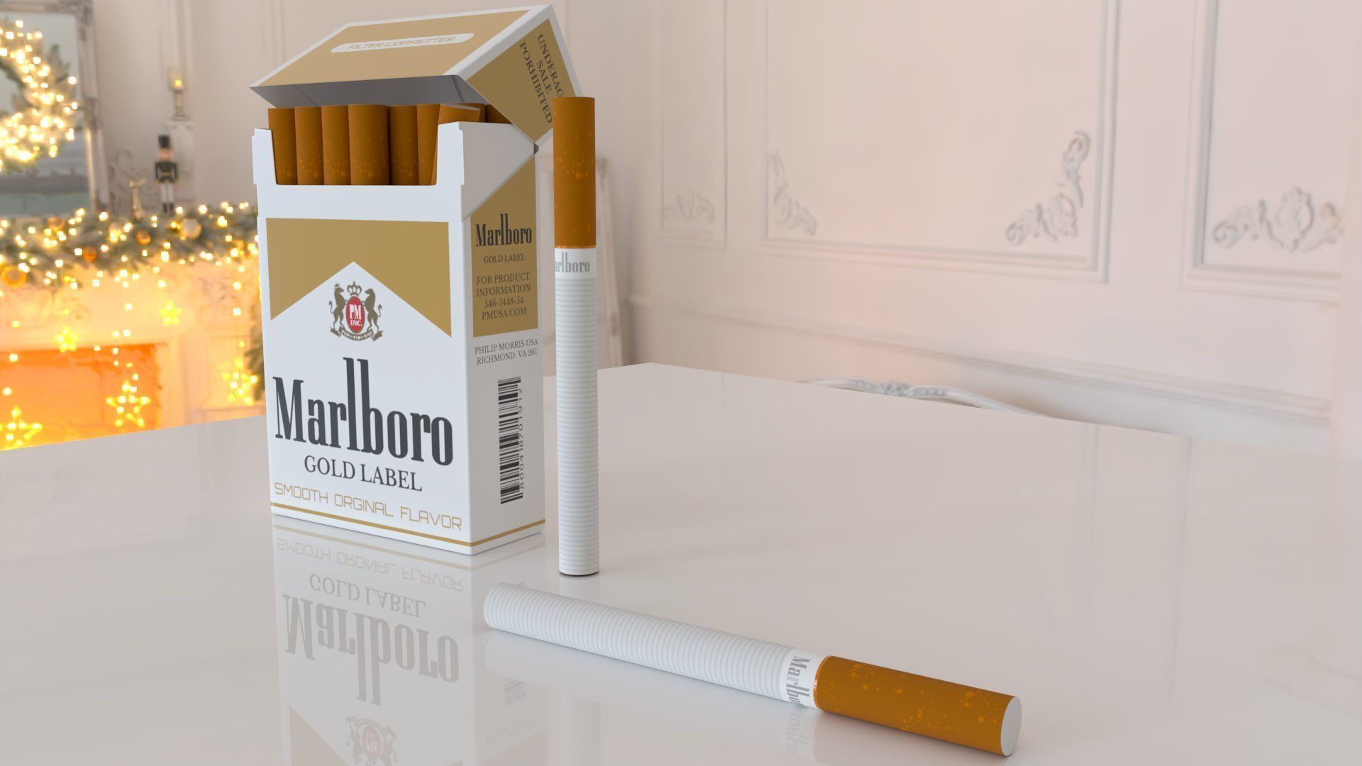 Marlboro Gold Label cigarettes Low-poly 3D model_4