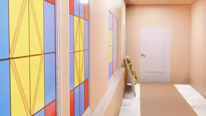 Corridor hallway stained glass windows