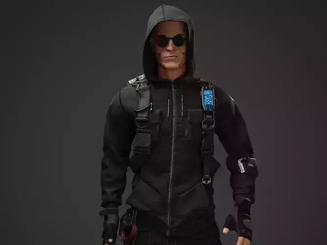  Cyberpunk Hacker Game Ready Character Model  Low-poly 3D model