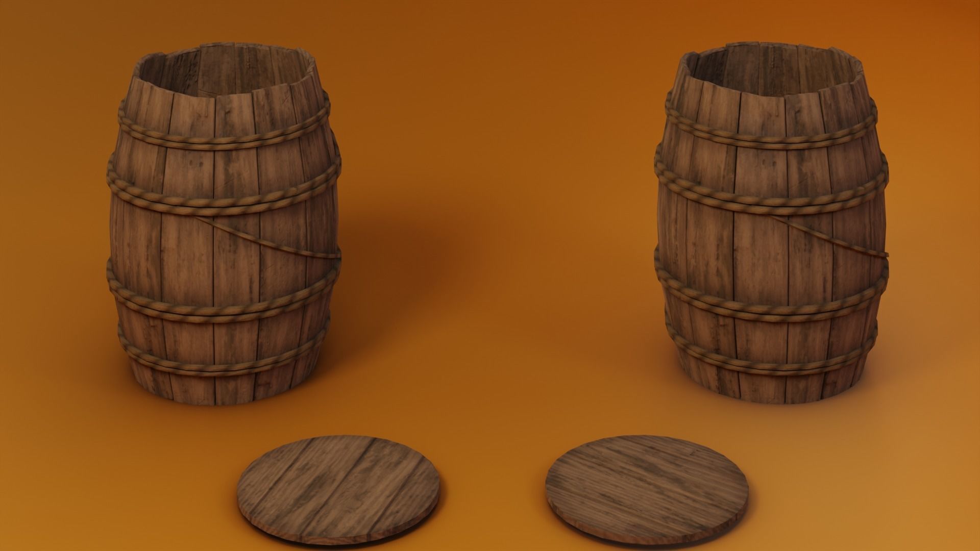 Medieval Wooden Barrels Low-poly 3D model_7