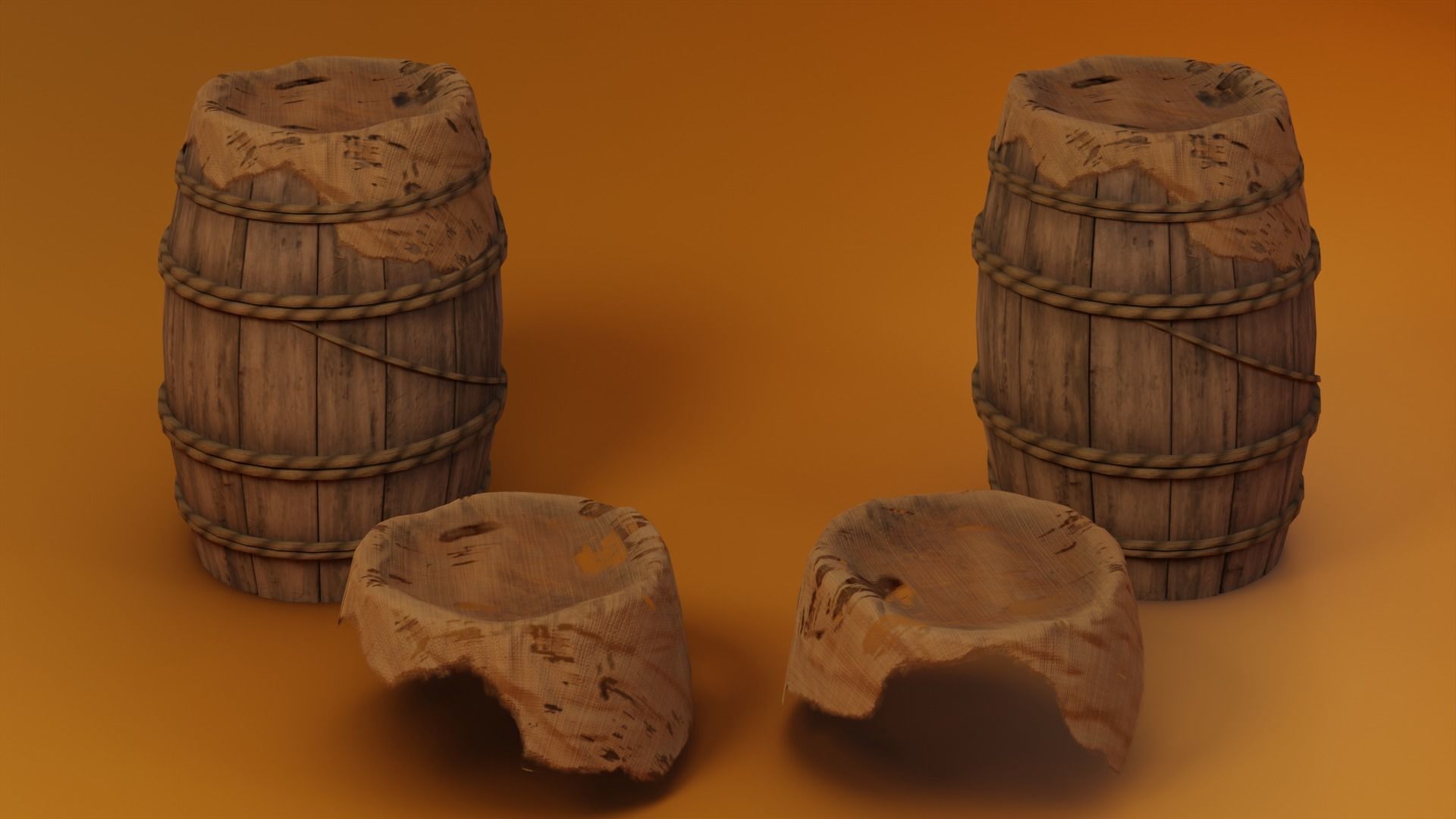 Medieval Wooden Barrels Low-poly 3D model_5