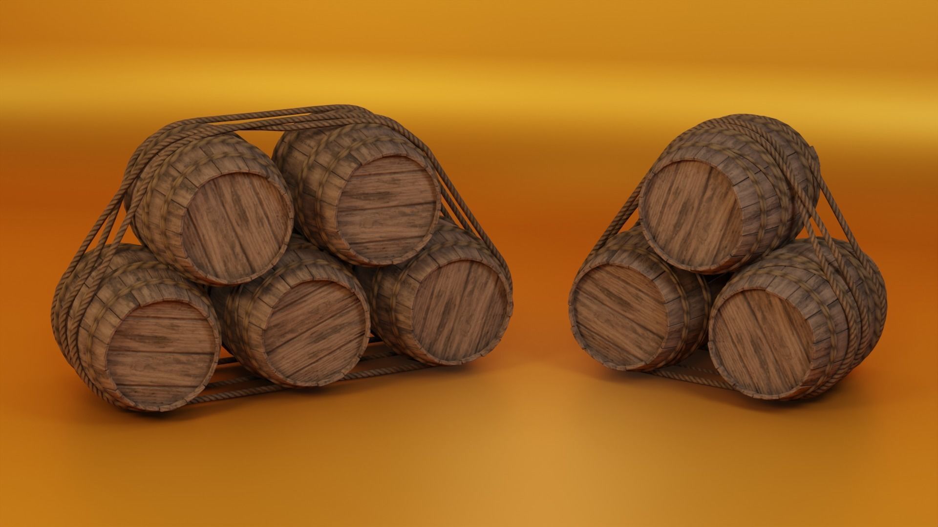 Medieval Wooden Barrels Low-poly 3D model_14