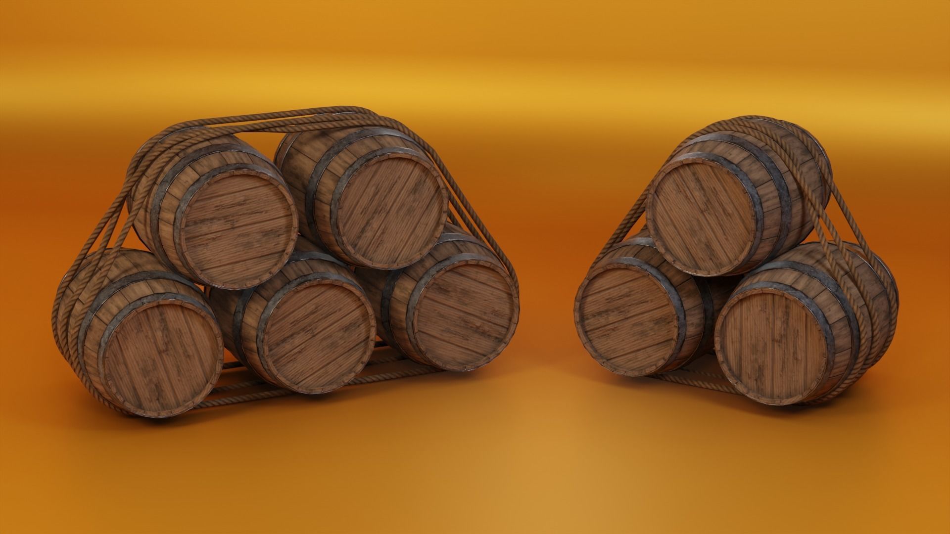 Medieval Wooden Barrels Low-poly 3D model_15