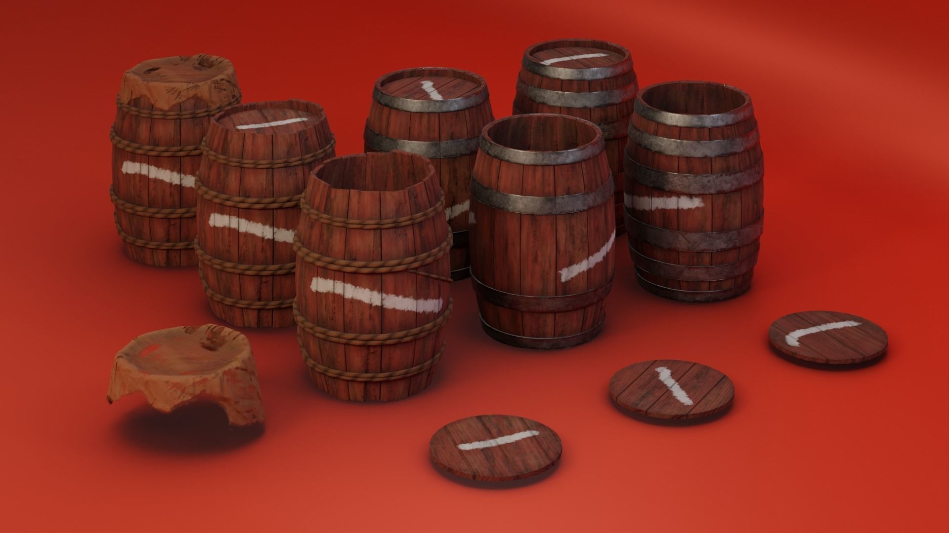 Medieval Wooden Barrels Low-poly 3D model_2