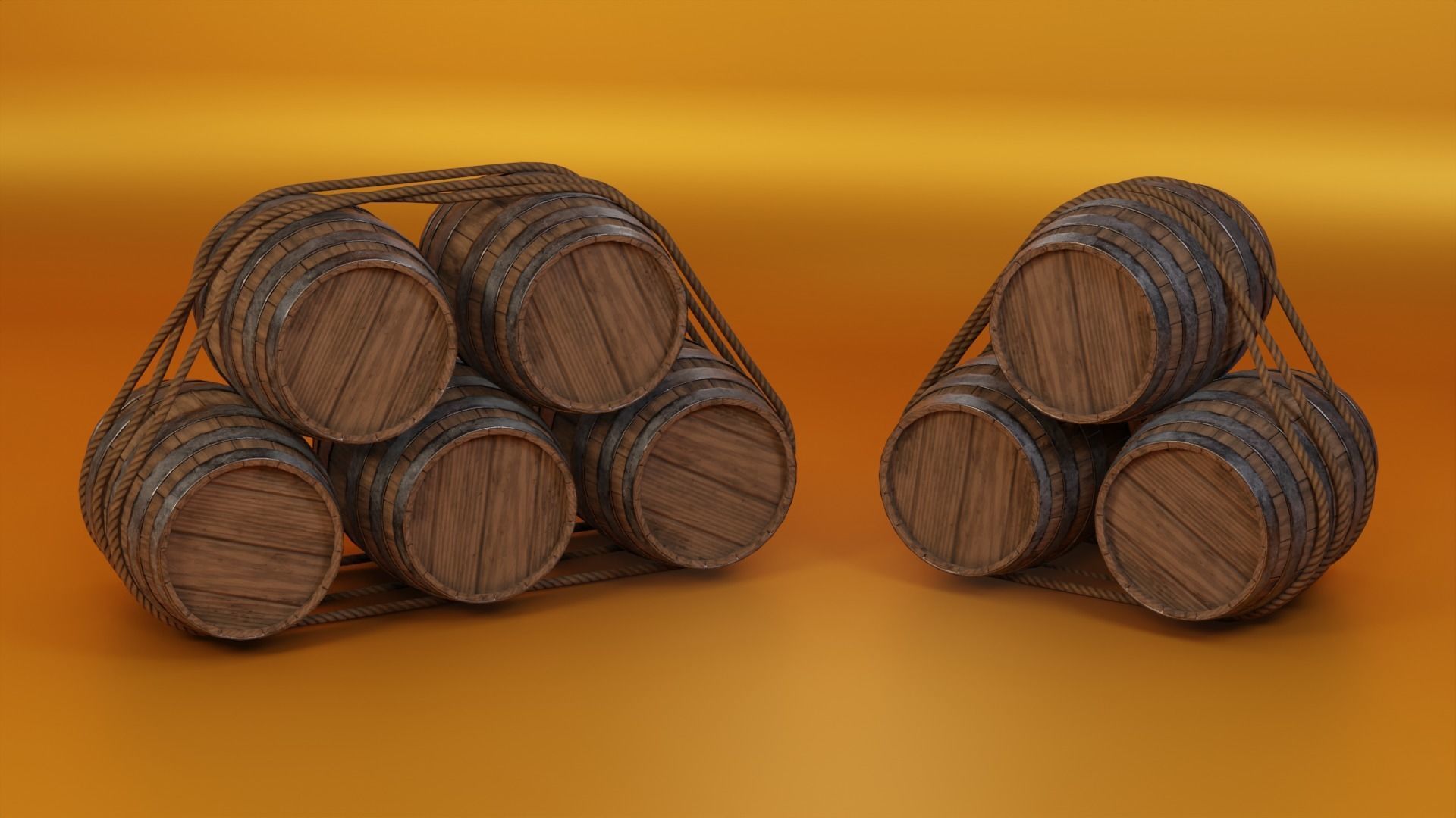 Medieval Wooden Barrels Low-poly 3D model_16