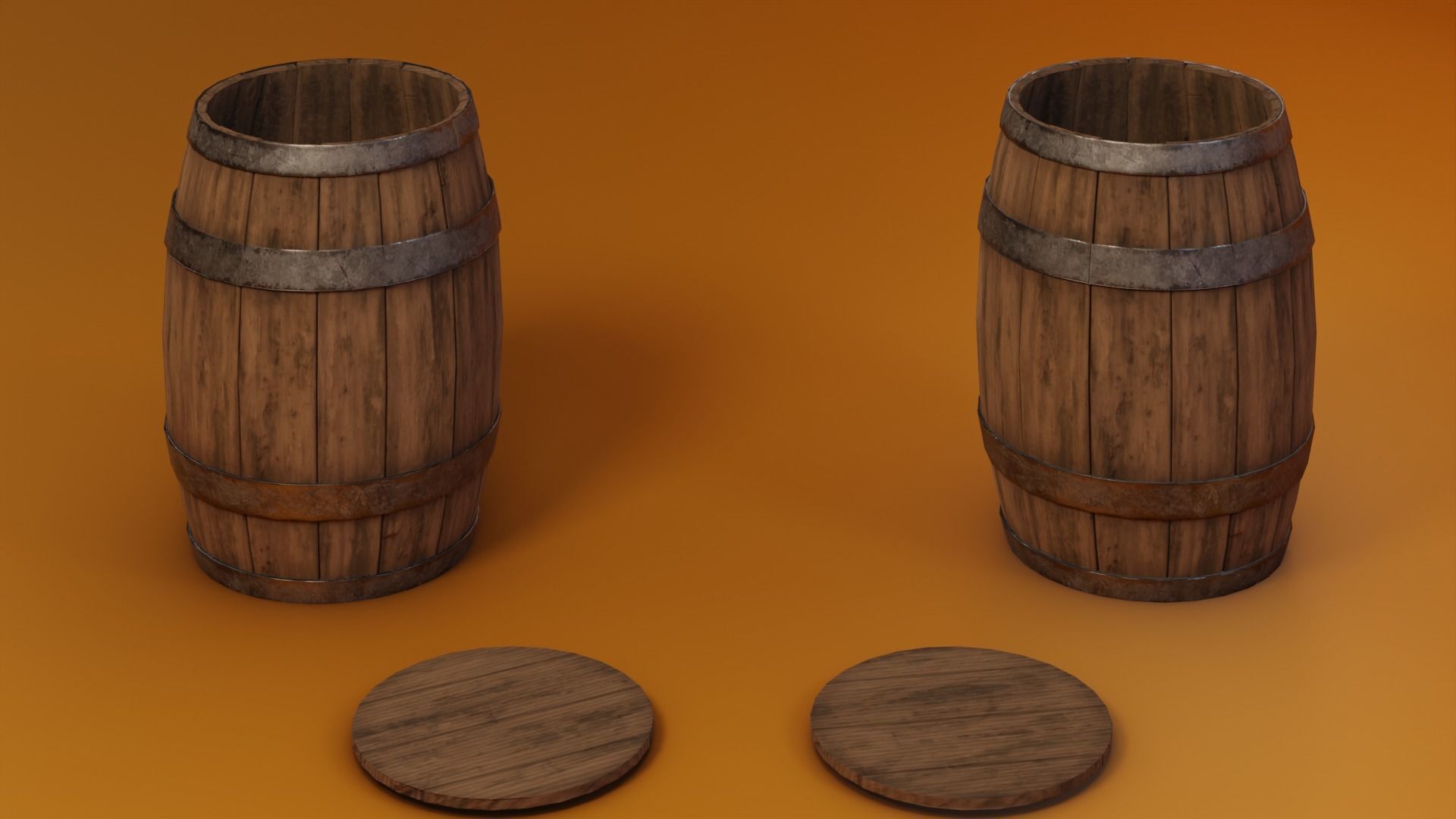 Medieval Wooden Barrels Low-poly 3D model_10