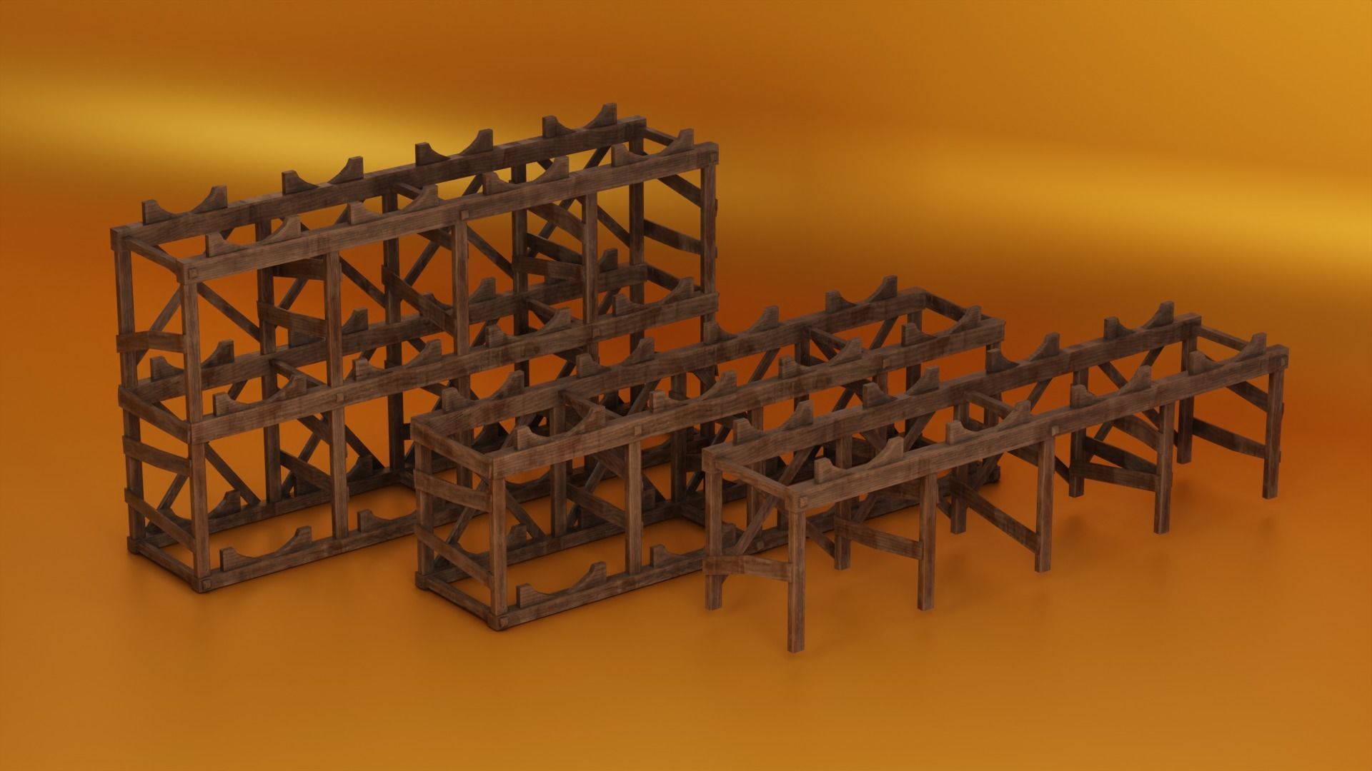 Medieval Barrel Racks Low-poly 3D model_10
