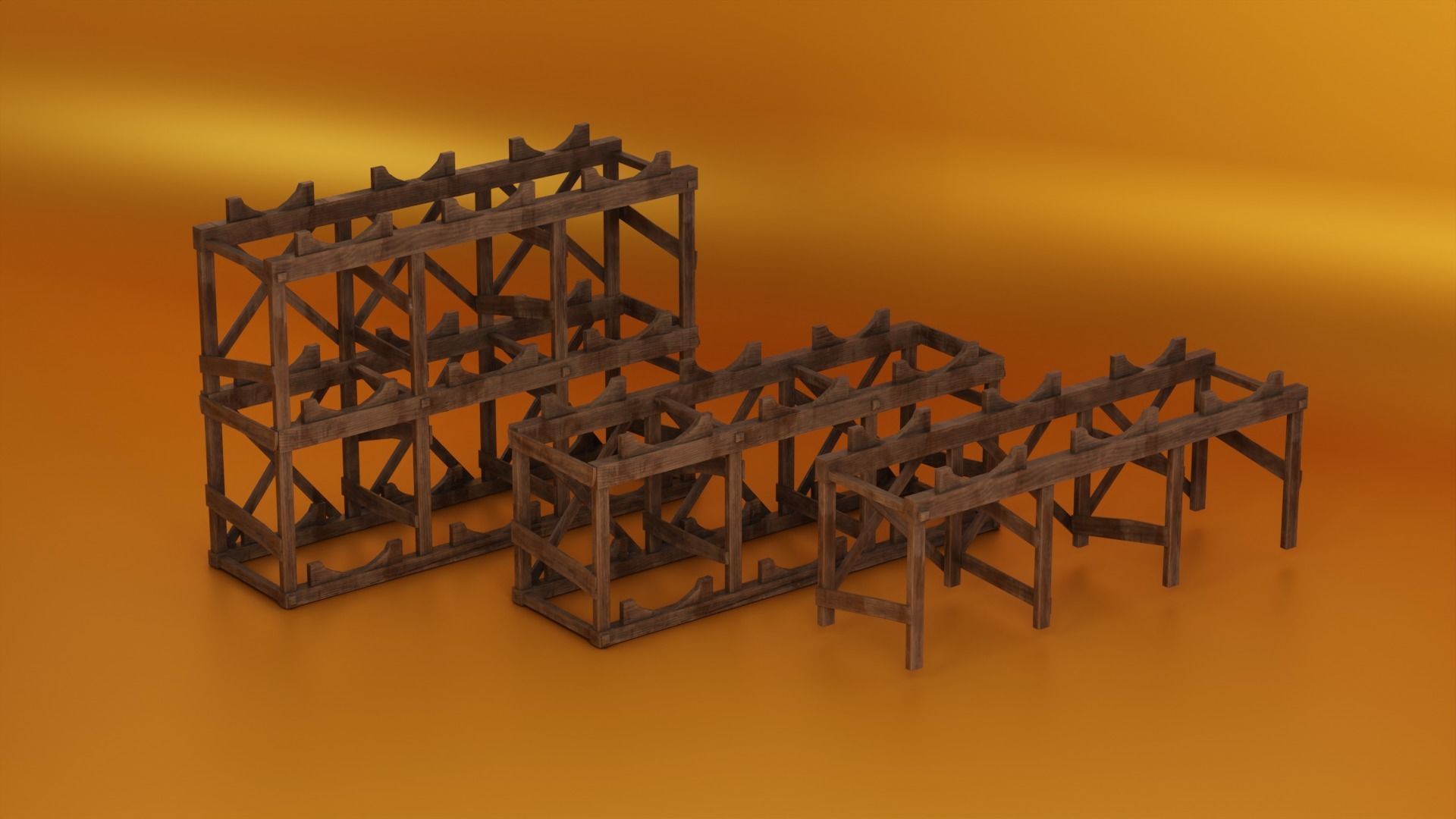 Medieval Barrel Racks Low-poly 3D model_7
