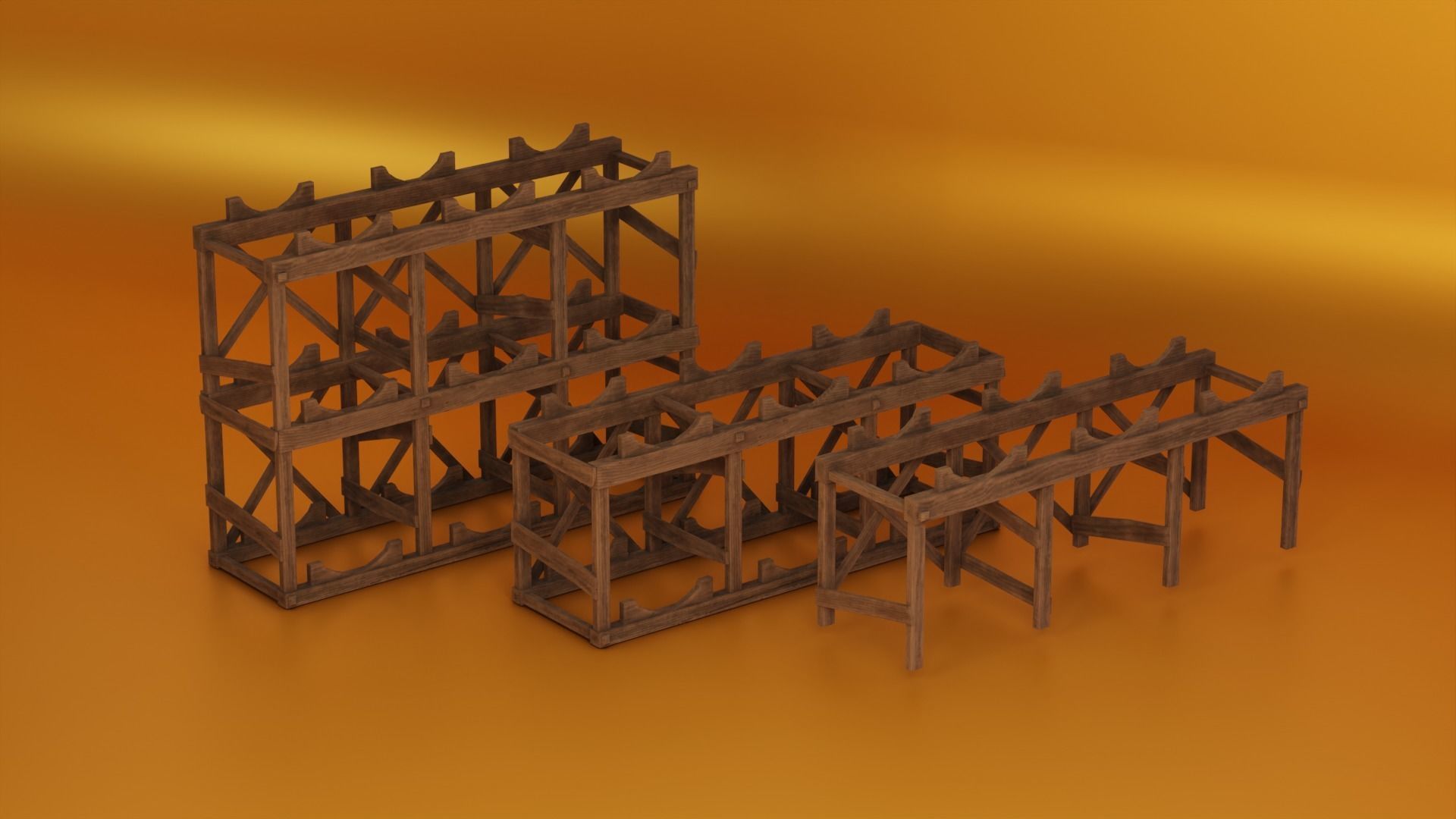 Medieval Barrel Racks Low-poly 3D model_6