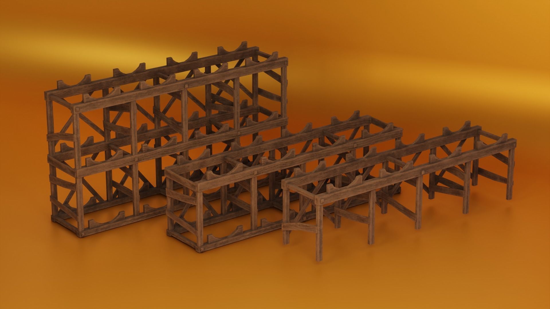 Medieval Barrel Racks Low-poly 3D model_9