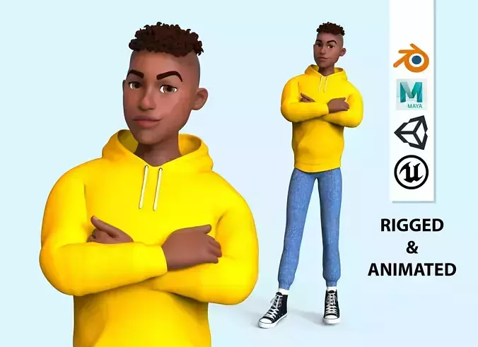 cartoon character Man stylized Low-poly 3D model