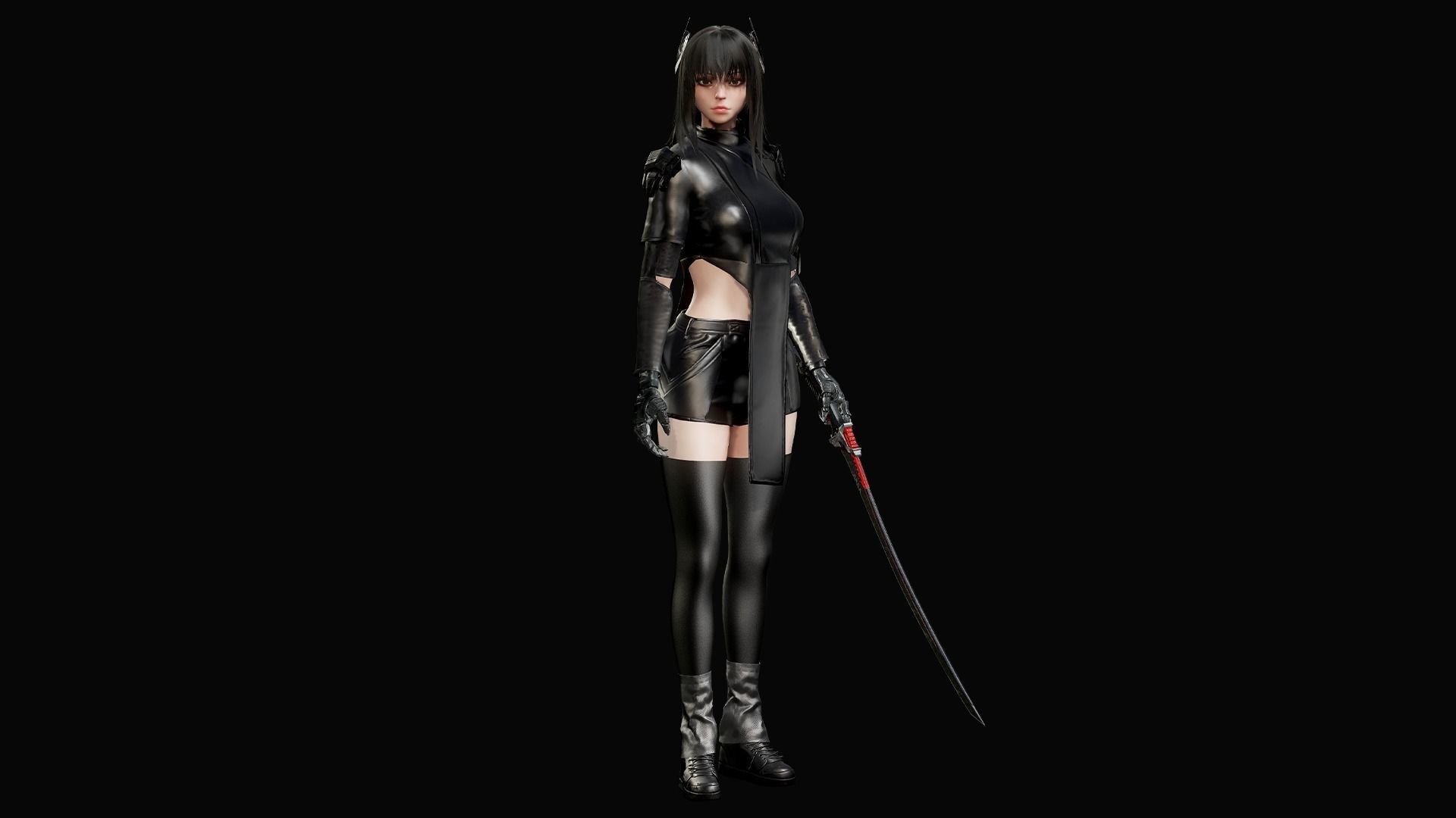 Samurai Girl Low-poly 3D model_4