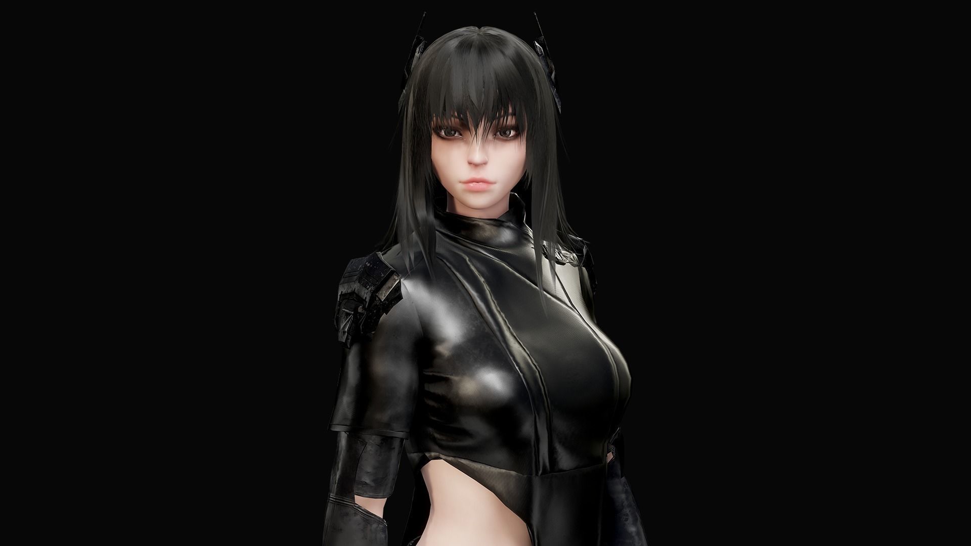 Samurai Girl Low-poly 3D model_9