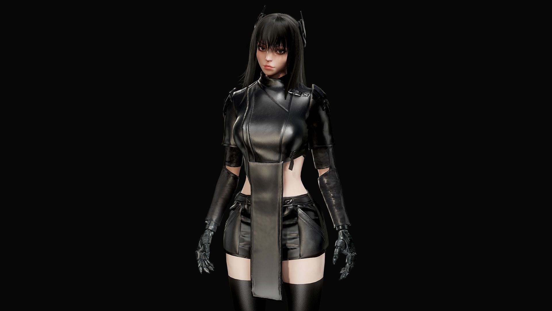 Samurai Girl Low-poly 3D model_3