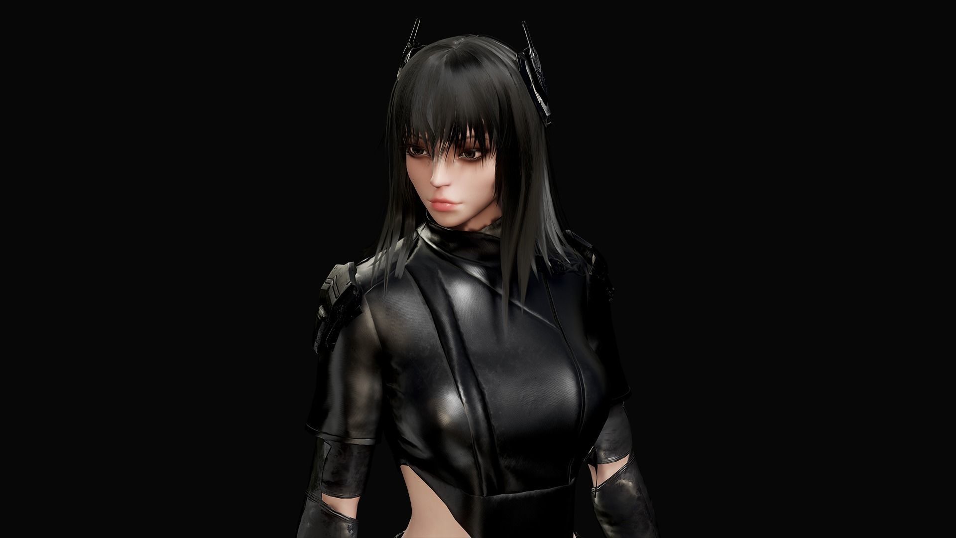 Samurai Girl Low-poly 3D model_2