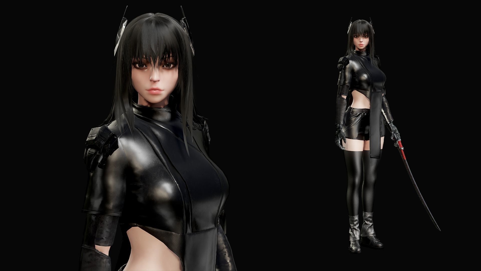 Samurai Girl Low-poly 3D model_5