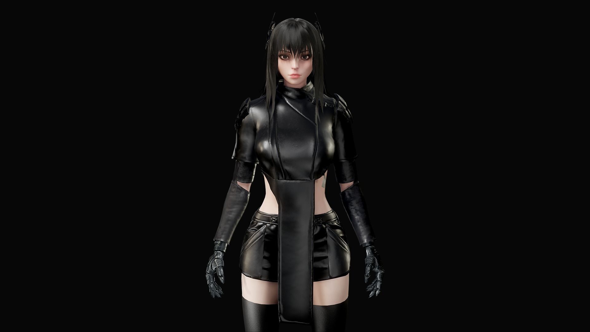 Samurai Girl Low-poly 3D model_10