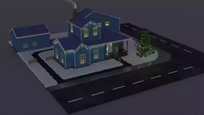 Winter house with tree