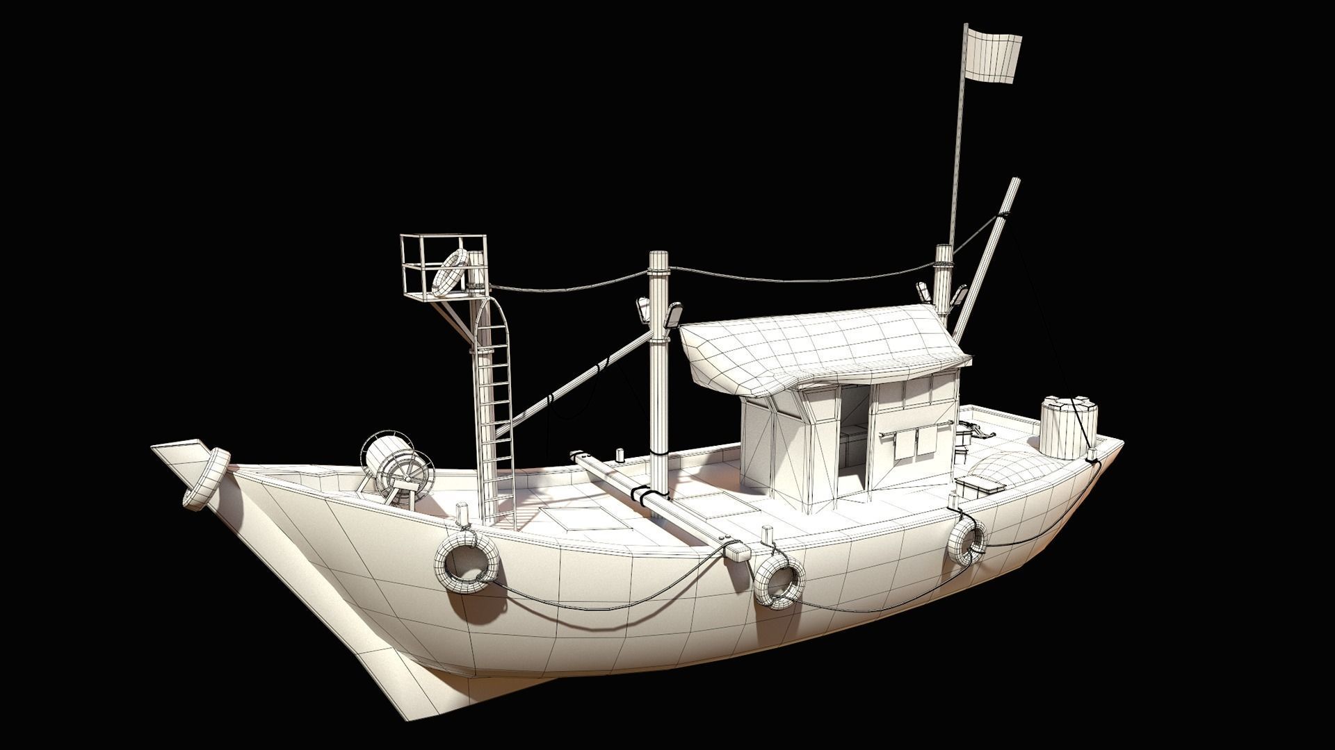 Indian Fishing Boat Low-poly 3D model_10