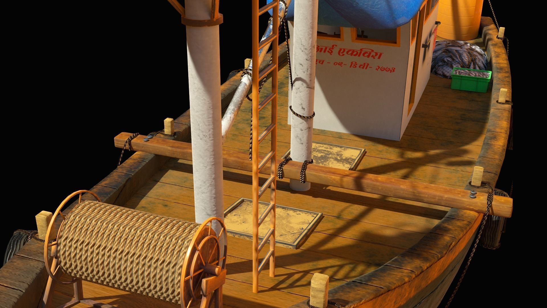 Indian Fishing Boat Low-poly 3D model_8