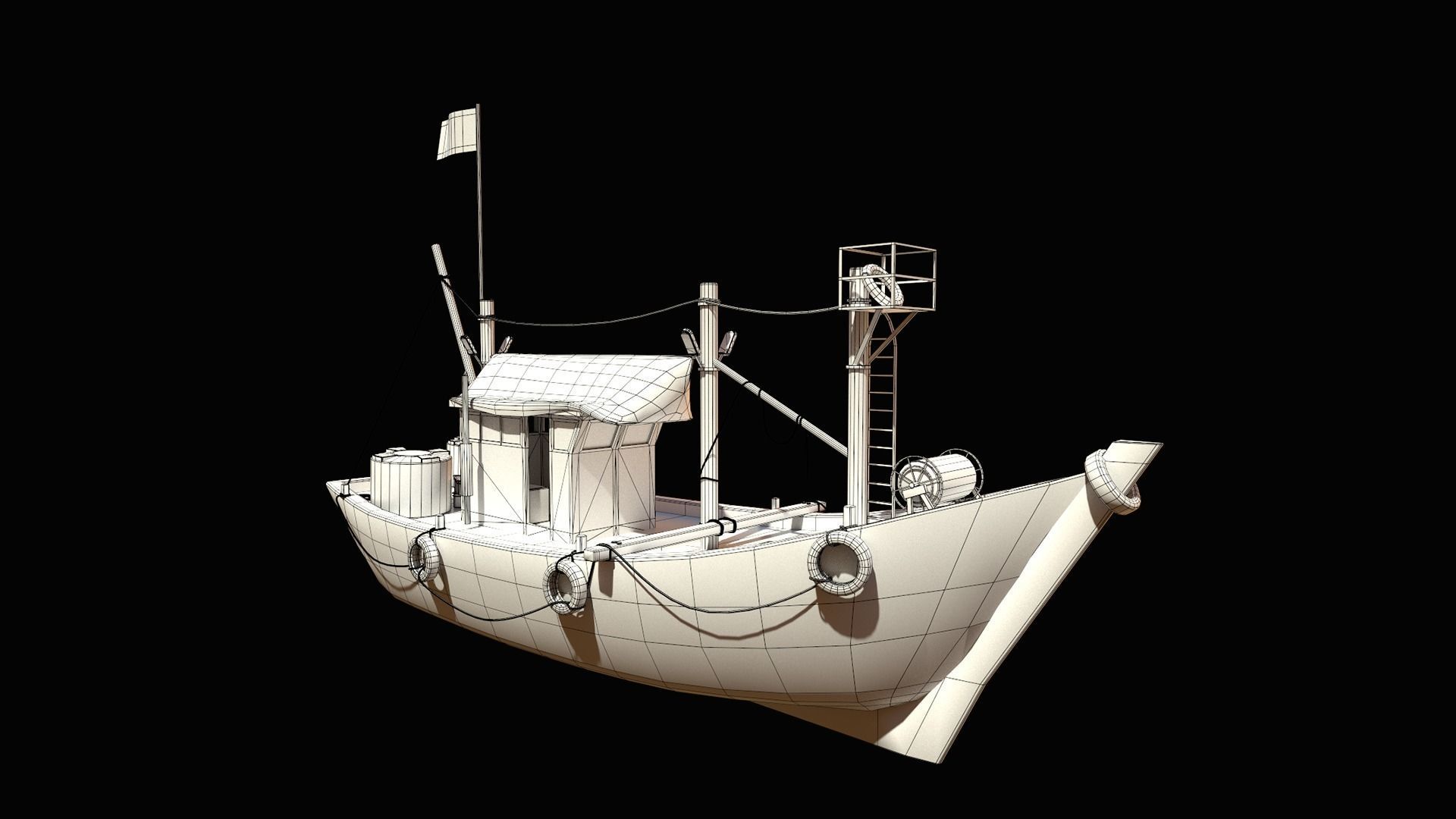 Indian Fishing Boat Low-poly 3D model_11