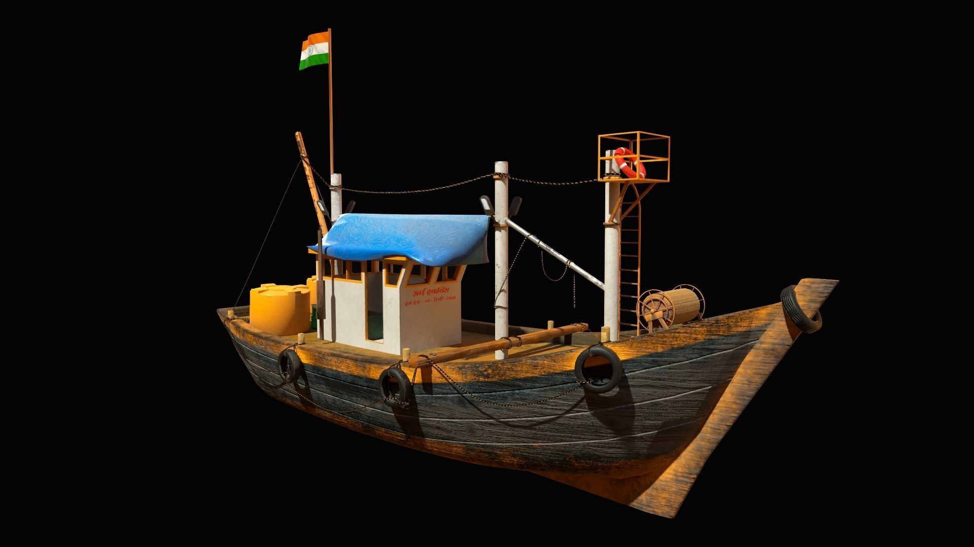 Indian Fishing Boat Low-poly 3D model_2
