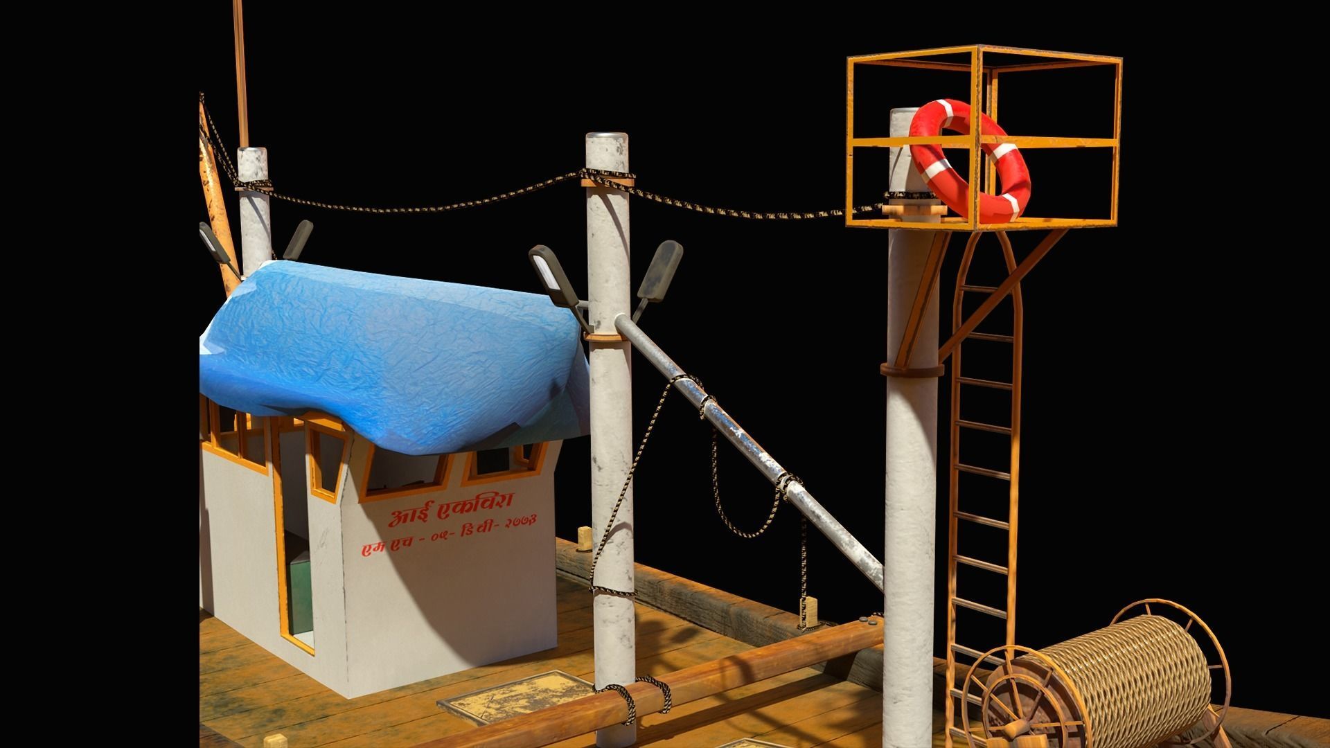 Indian Fishing Boat Low-poly 3D model_9