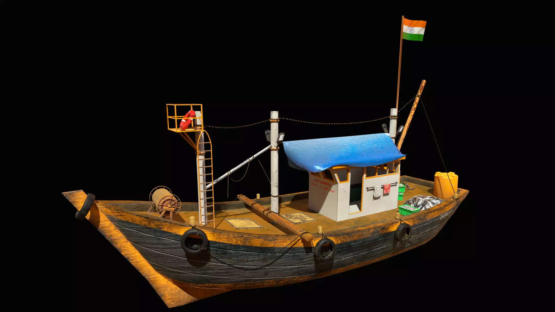 Indian Fishing Boat Low-poly 3D model_0