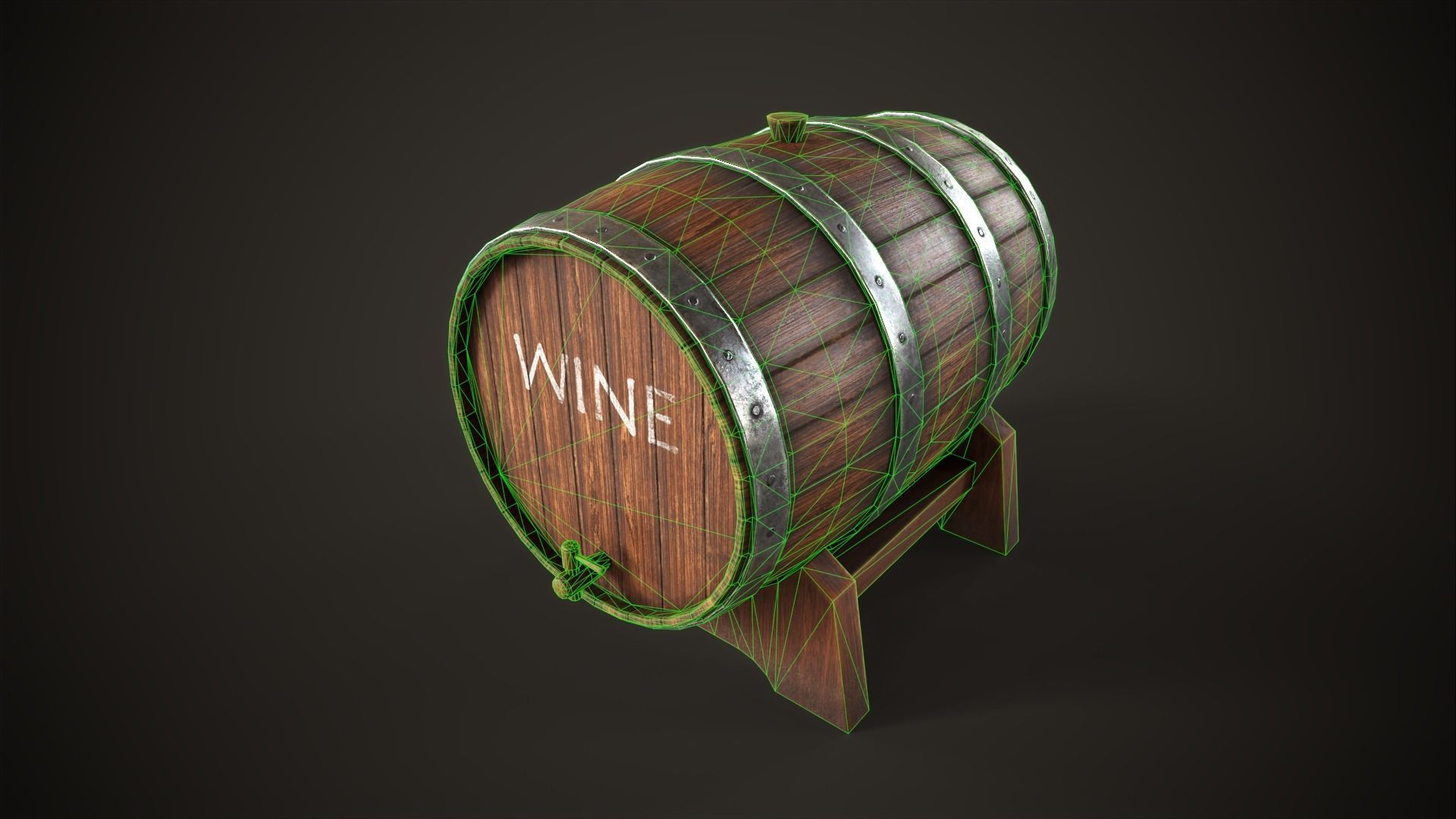 Wine barrel Low-poly 3D model_5