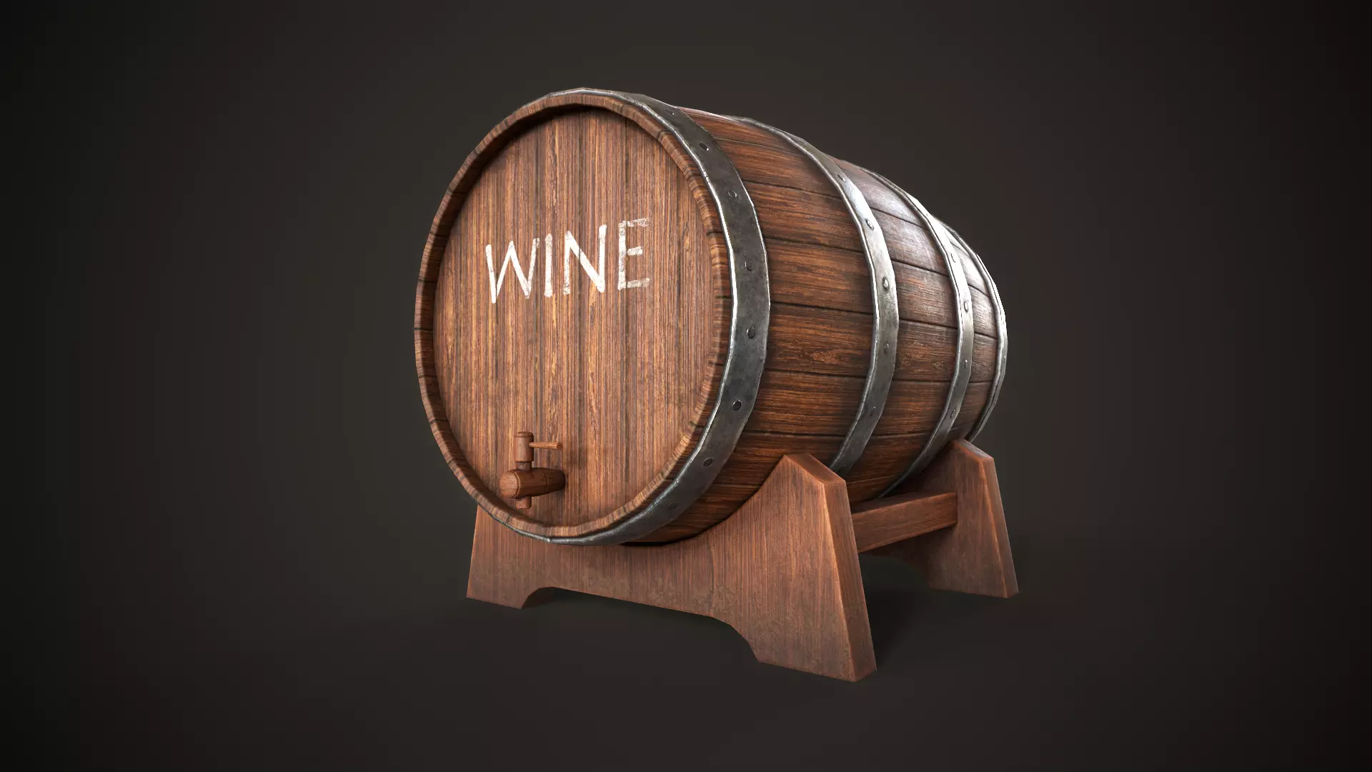 Wine barrel Low-poly 3D model_0