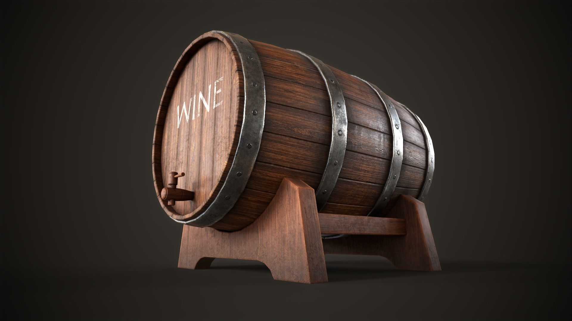 Wine barrel Low-poly 3D model_1