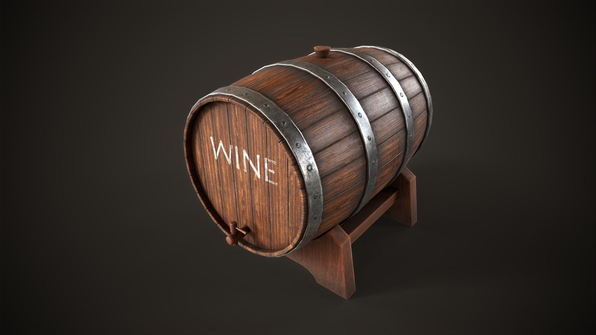 Wine barrel Low-poly 3D model_2