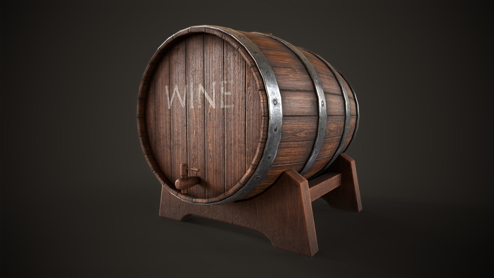 Wine barrel Low-poly 3D model_7