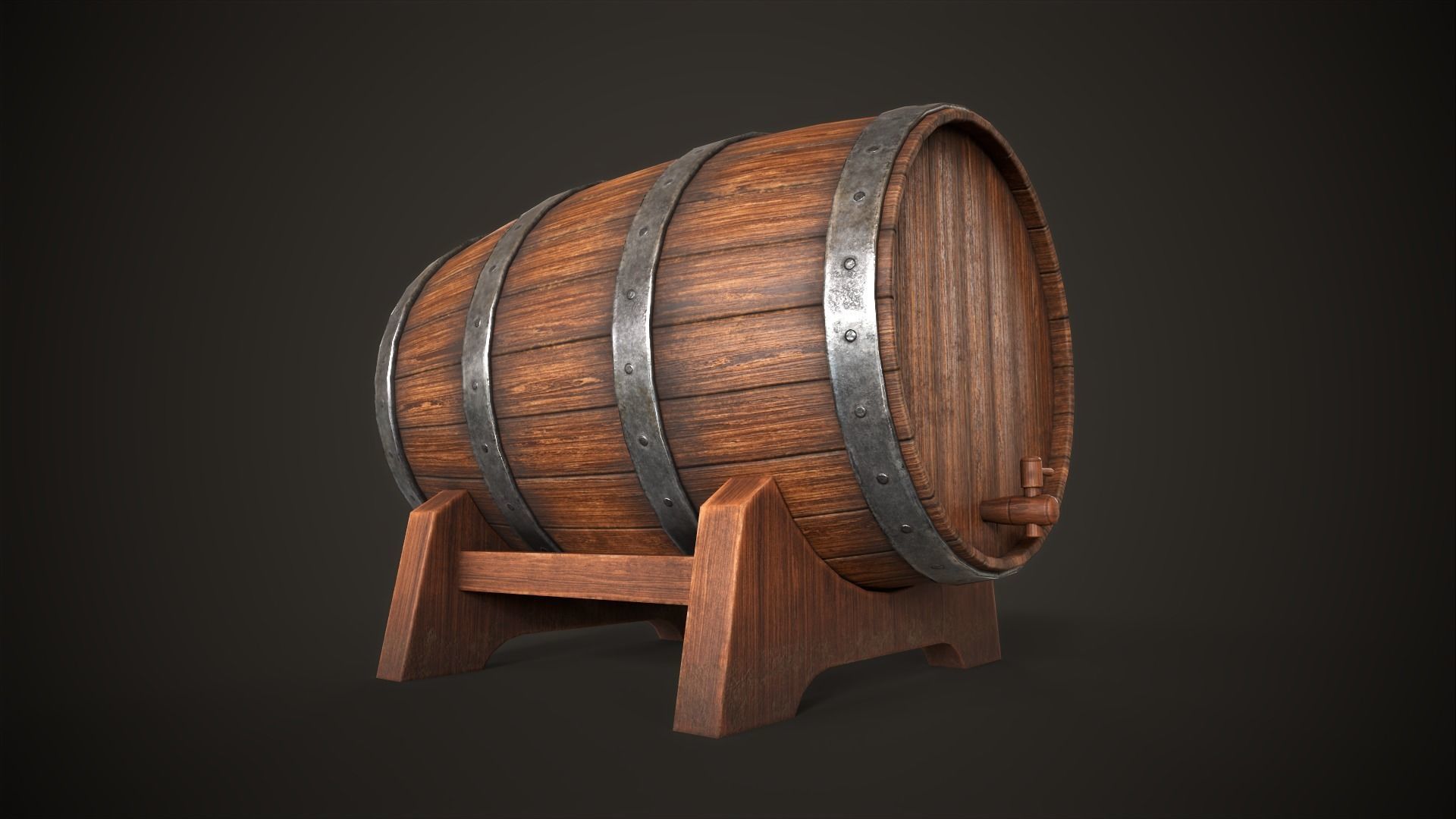 Wine barrel Low-poly 3D model_10