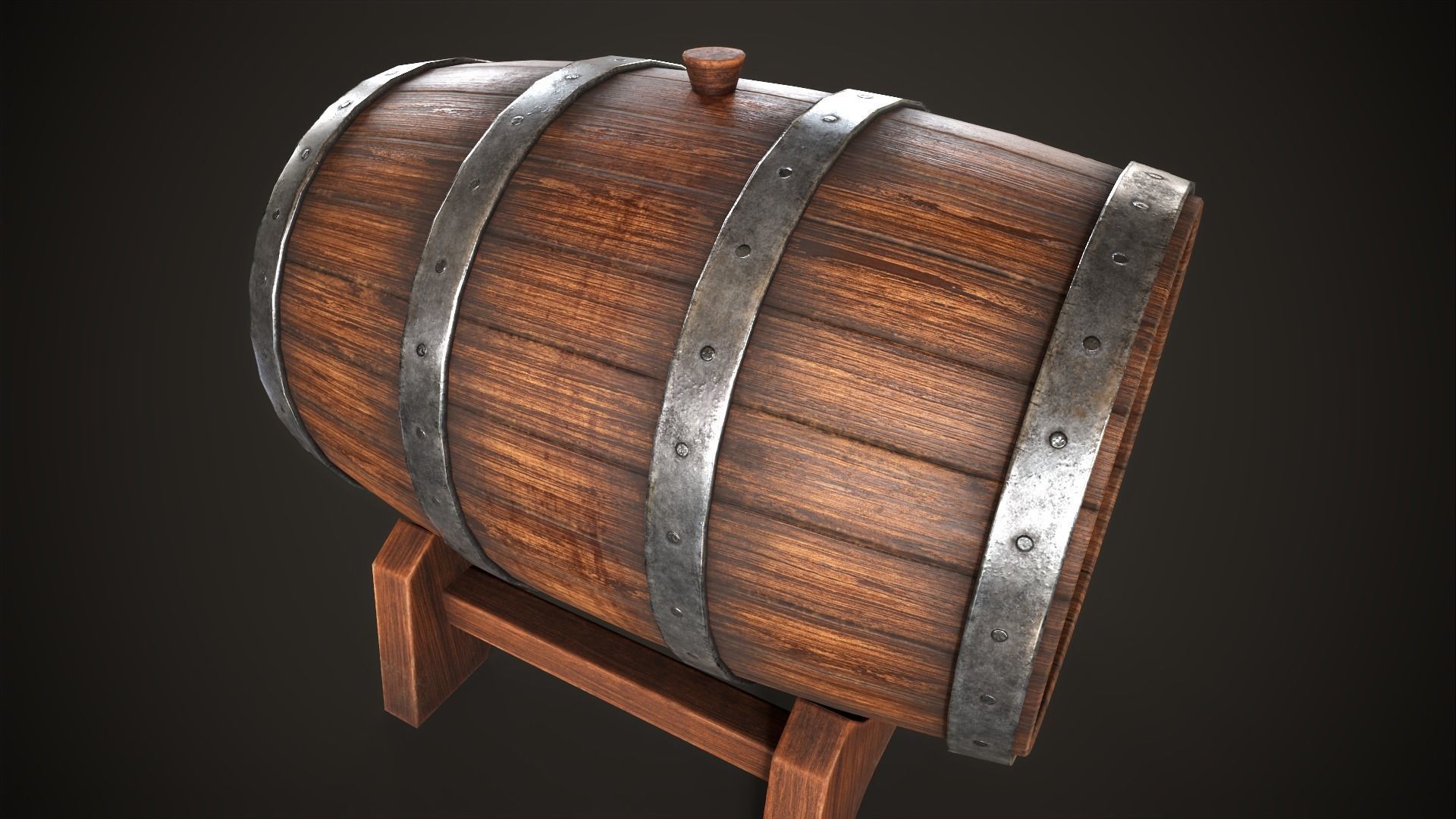 Wine barrel Low-poly 3D model_11