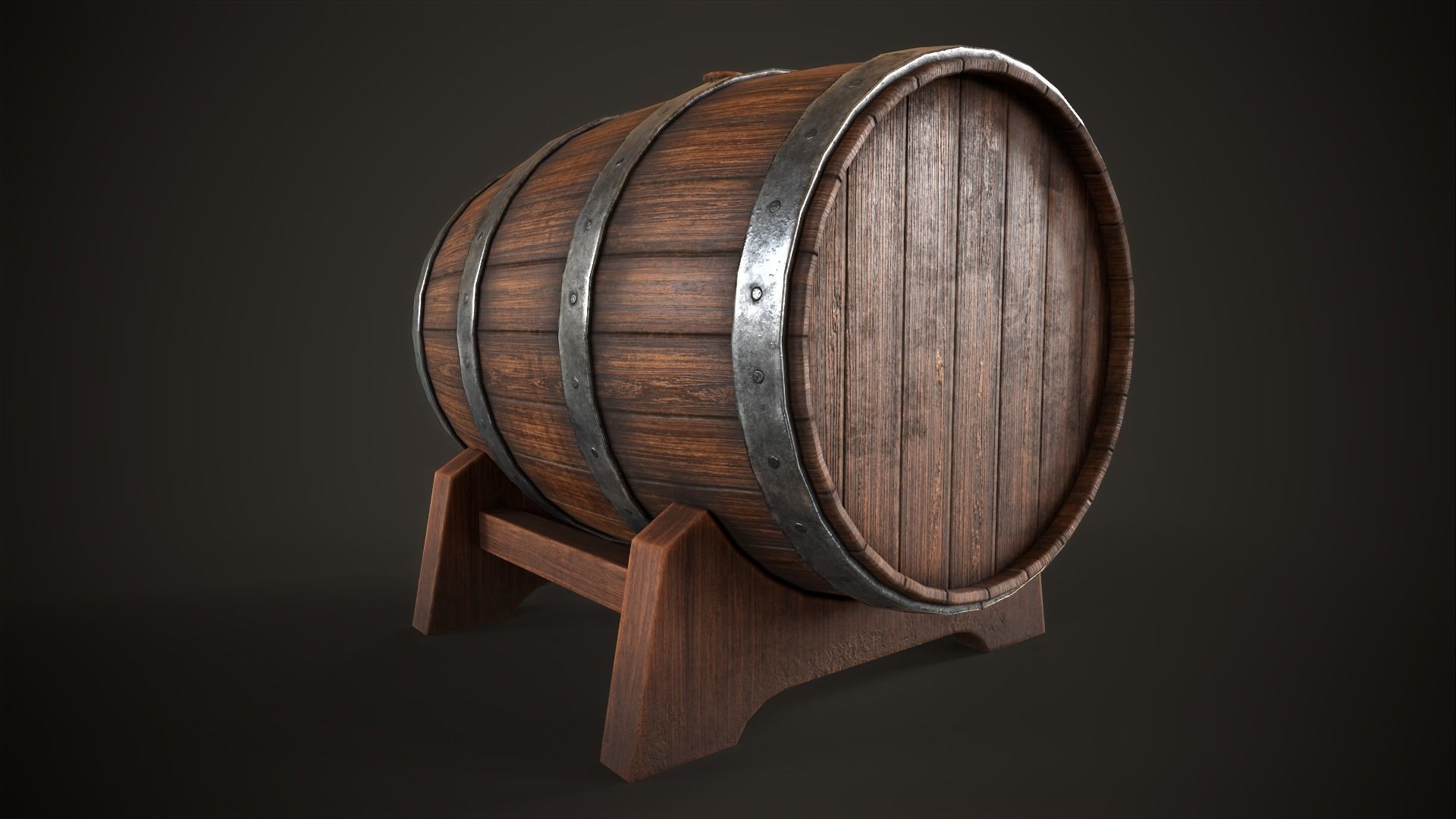 Wine barrel Low-poly 3D model_6