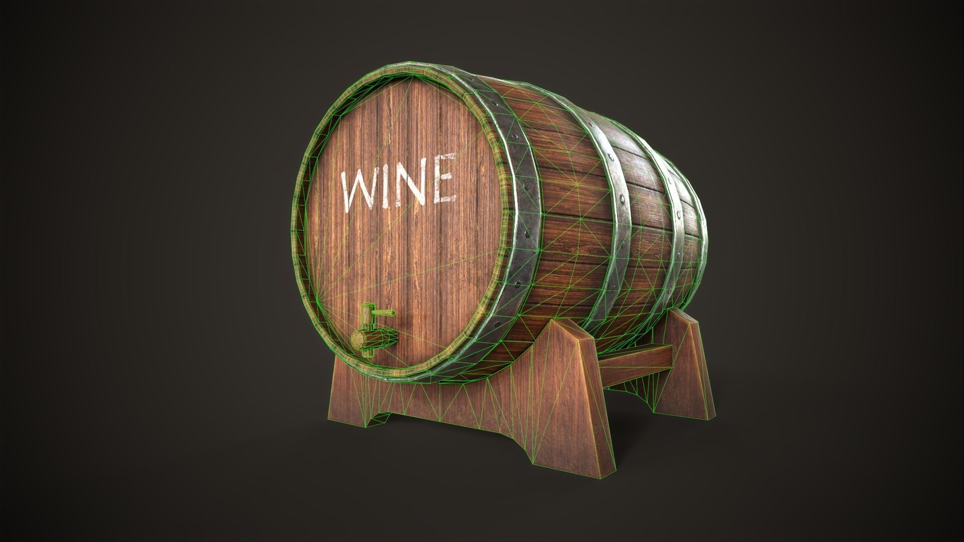 Wine barrel Low-poly 3D model_12