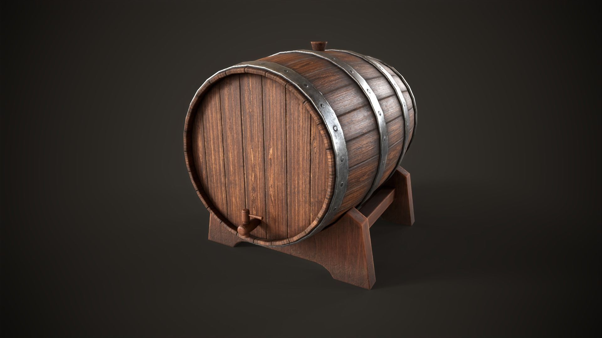 Wine barrel Low-poly 3D model_9