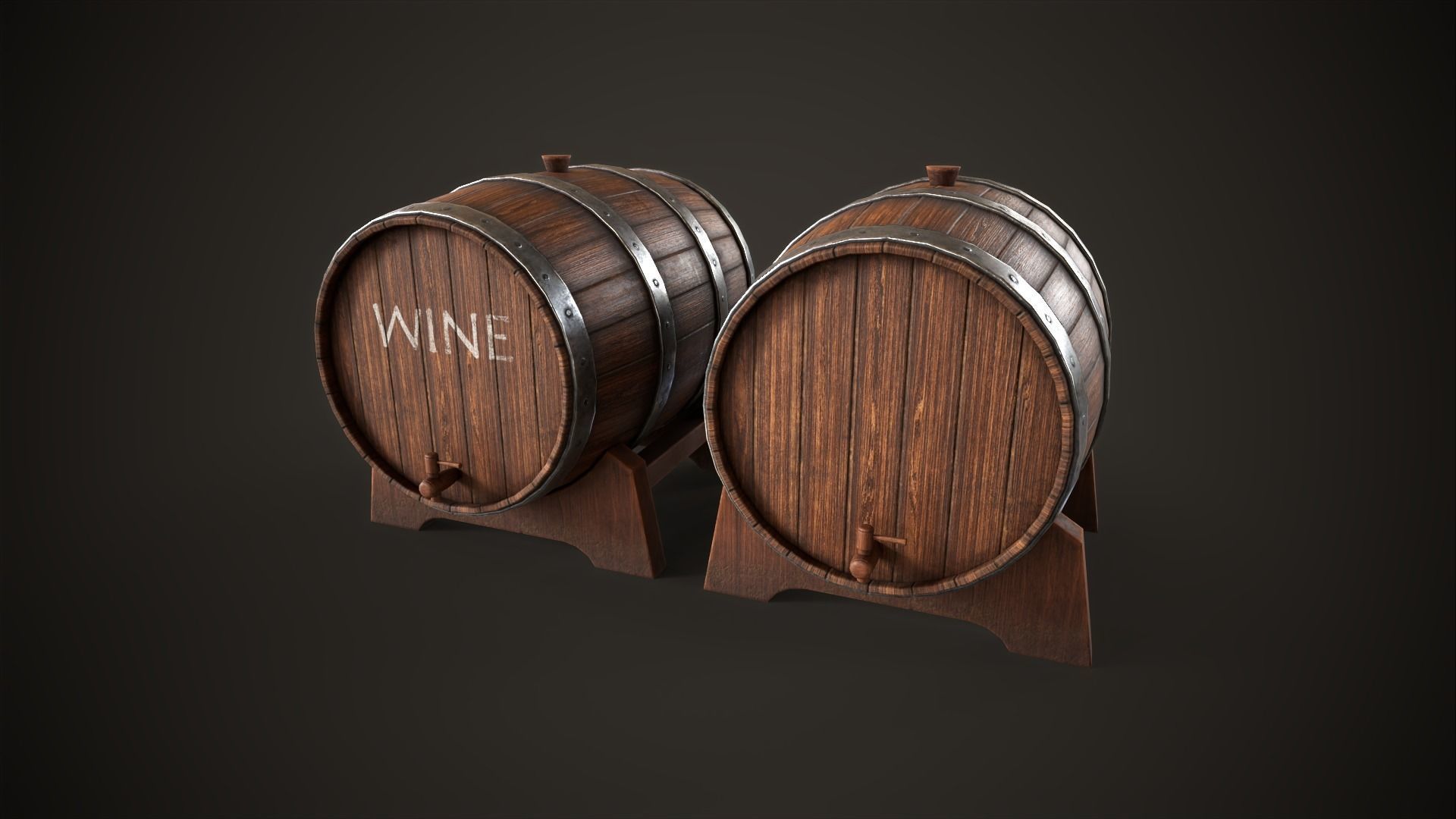 Wine barrel Low-poly 3D model_3