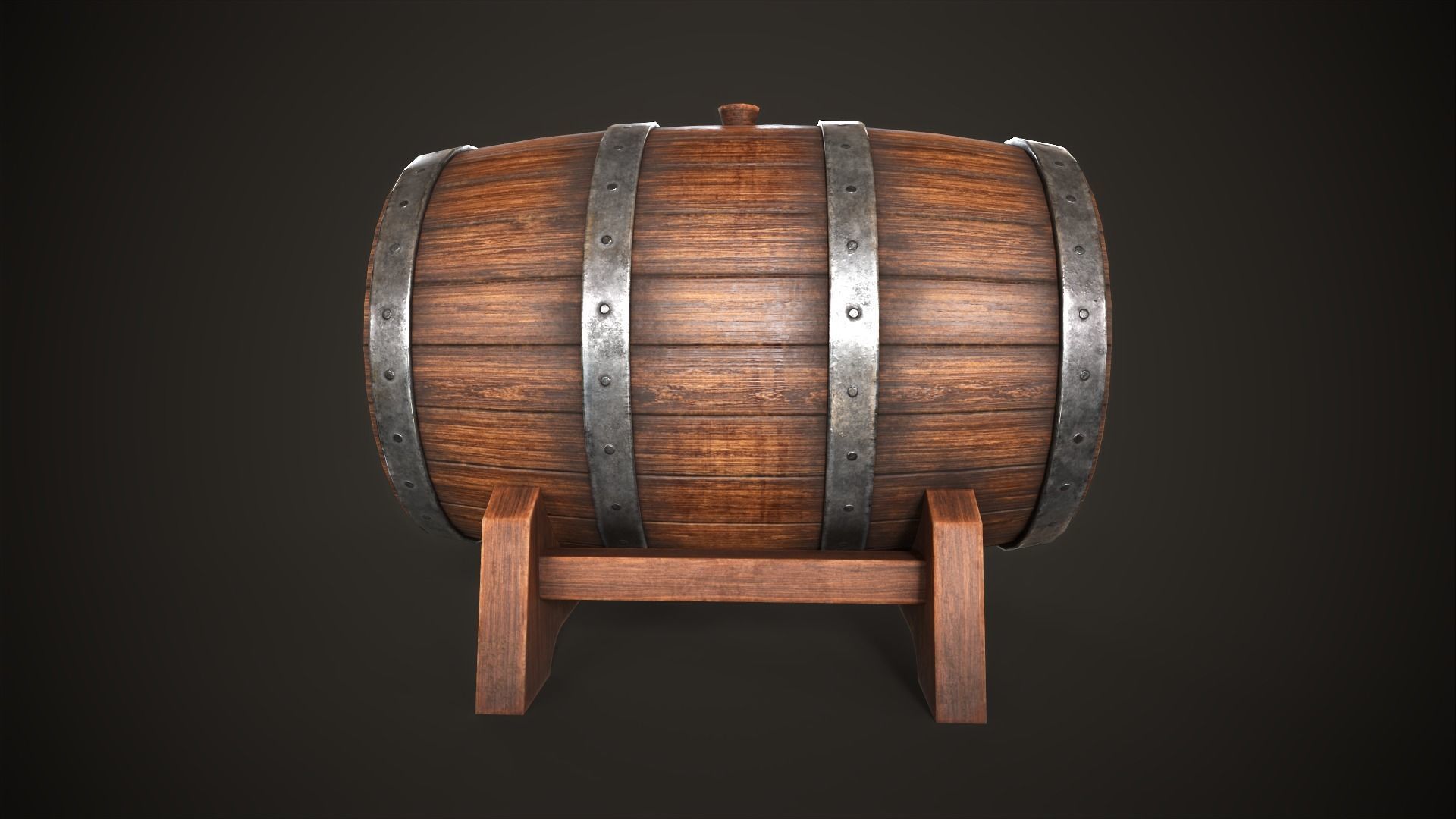 Wine barrel Low-poly 3D model_4