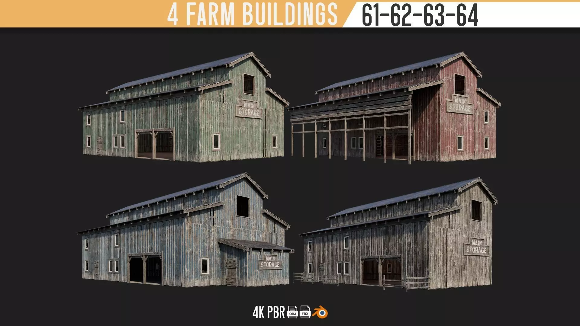 61-62-63-64  - Farm Buildings 4K PBR GameReady Low-poly 3D model_0