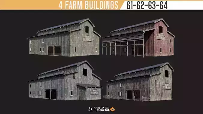 61-62-63-64  - Farm Buildings 4K PBR GameReady Low-poly 3D model