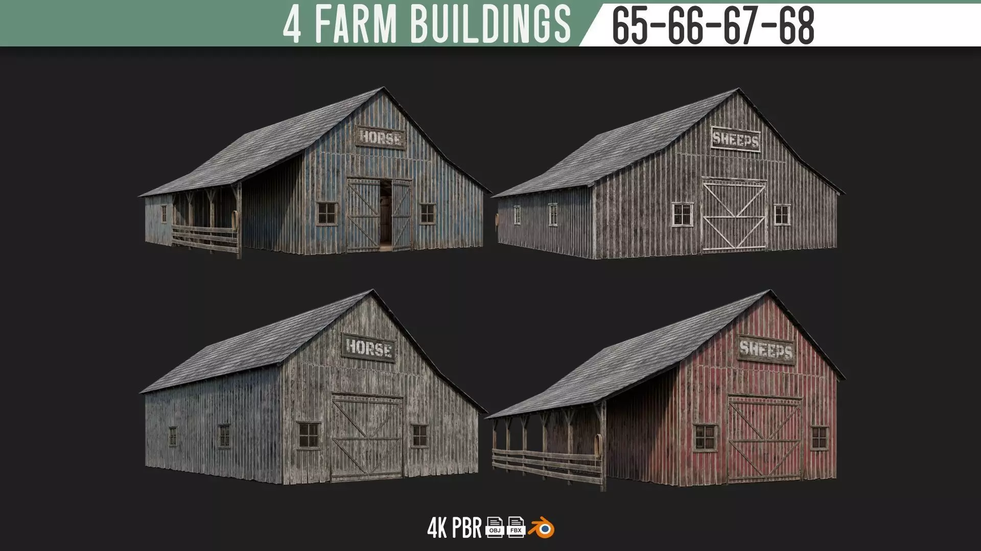 65-66-67-68 - Farm Buildings 4K PBR GameReady Low-poly 3D model_0