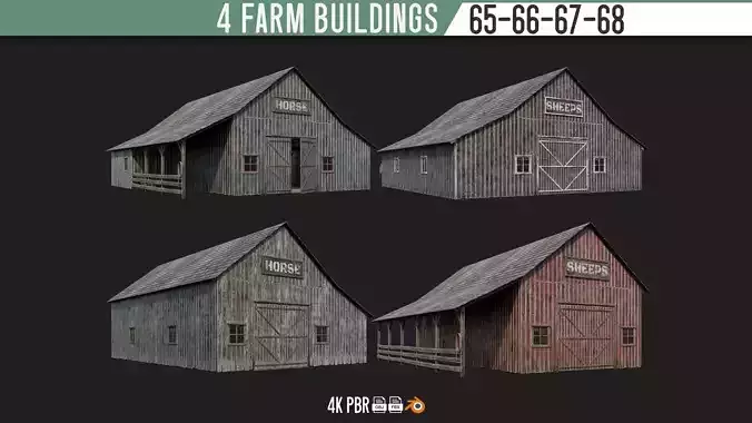 65-66-67-68 - Farm Buildings 4K PBR GameReady Low-poly 3D model